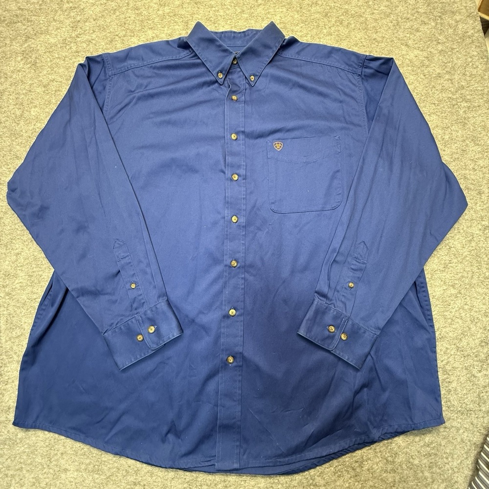 Ariat Button Down Shirt Men XXL Western Work Wear Cotton Blue Solid Long Sleeve
